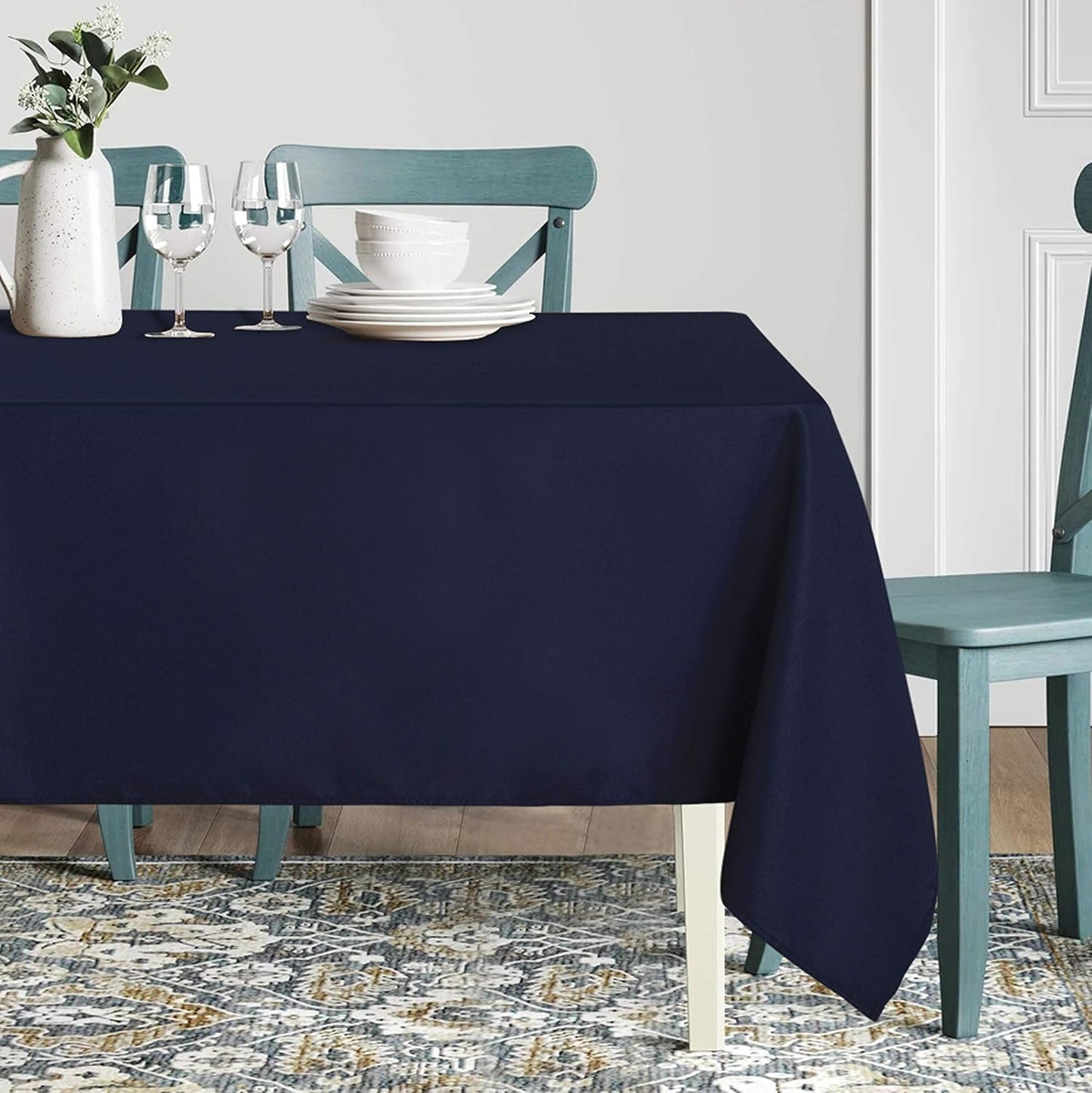 sancua Rectangle Tablecloth - 54 x 120 Inch - Water Resistant Spill Proof Washable Polyester Table Cloth, Decorative Fabric Table Cover for Dining Tables, Buffet Parties and Camping, Navy