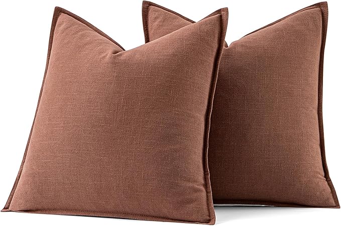 MIULEE Decorative Linen Pillow Covers 18x18 Inch Rust Red Boho Farmhouse Neutral Couch Throw Pillows for Bed Pack of 2 Accent Modern Pillowcase Sofa Livingroom Home Decor
