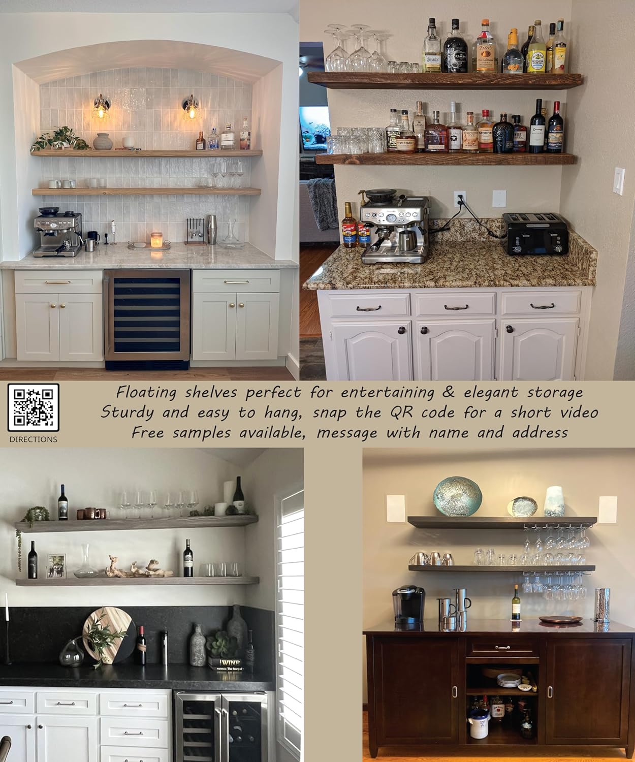 joelsantiques 60 Inch Wooden Floating Shelves for Wall - 60x8x2 in - Made of Natural Wood - Long Wall Shelves for Bedroom - Perfect for Living Room, Kitchen - Made in USA - Gray