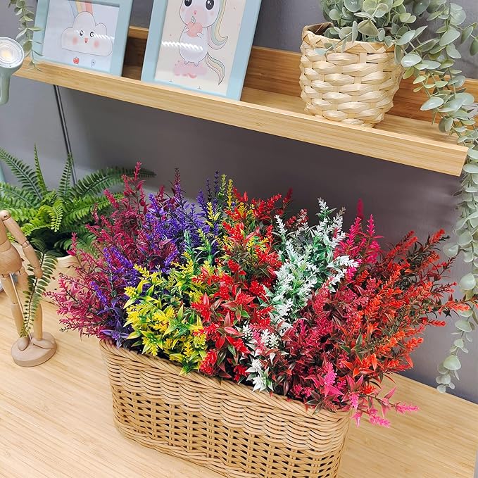 WEAUSUP 21 Bundles Faux Plants Outdoor Fake Flowers Artificial Flowers Fake Shrubs Greenery Bushes Bouquet UV Resistant Faux Bushes Plastic for Home Garden Decor (7 Colors)