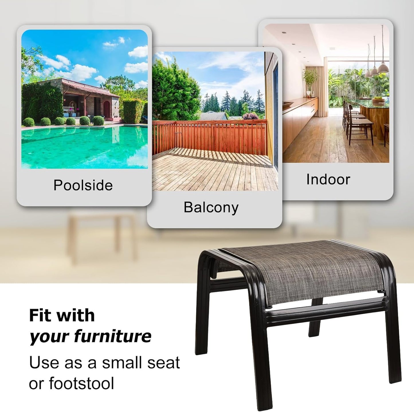 Patio Outdoor Ottoman Footstools Assembled Aluminum Footrest Side Table Small Chairs Patio Ottoman 2 Set Brown