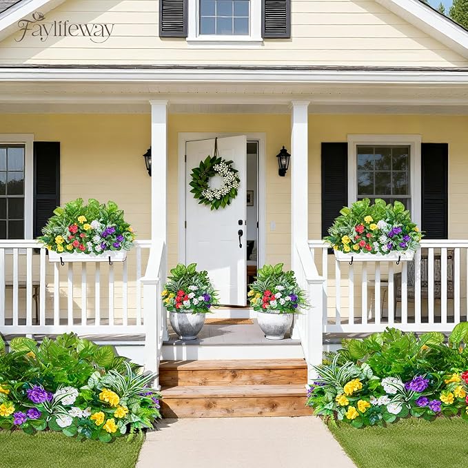 30 Bundles Artificial Plants Outdoor, UV Resistant Faux Greenery Stems with Flowers Shrubs for Planters Front Porch Outside Garden Window Box Patio Yard Decor