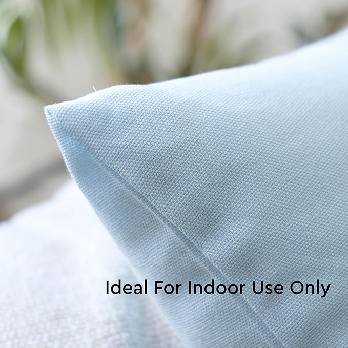 Encasa XO Throw Pillow Covers 18x18 in Set of 2 Ice Blue | No Inserts | Cotton Pillow Covers for Living Room, Bed, Sofa, Couch | Decorative Cushion Covers with Improved Zipper
