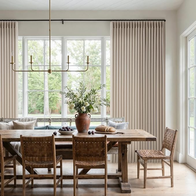 Burlywood Birch Neutral Pinch Pleated Curtains 92 Inches Long for Bedroom Living Room Light Filtering Pinch Pleat Drape with Back Tab Farmhouse Tan Linen 92 Inch Semi Sheer Curtain for Dining Room