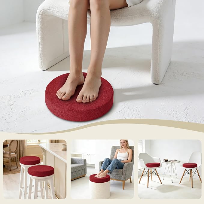AddGrace 2.5" Thick Non Slip Round Chair Pad Set of 2, 16", Red | Machine-Washable Cover, Non-Slip, for Kitchen, Dining Room, Office, Floor, Bistro Cafe, for 16" Ottoman, 16" Round Stool