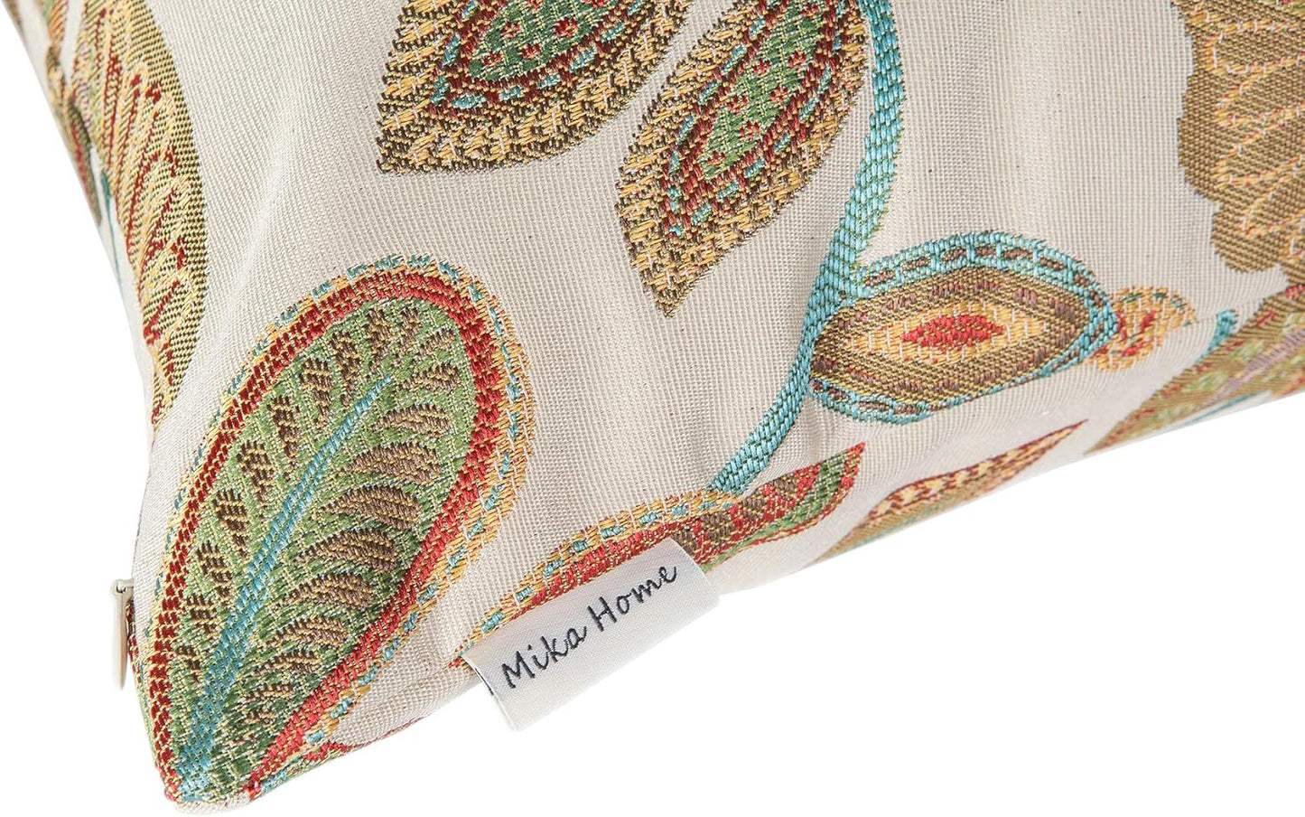 Set of 2 Jacquard Tropical Leaf Pattern Oblong Throw Pillow Covers Accent Pillowcase 12X20 Inches,Teal Cream