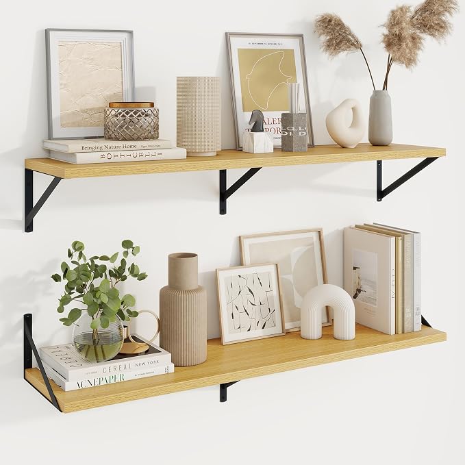 Axeman Deep Floating Shelves | 40 Inch Oak Wall Shelves Set of 2 | 10 Inch Deep Rustic Wood Shelves for Wall | 40'' W x 10''D Oak Shelves for Living Room Bathroom Kitchen