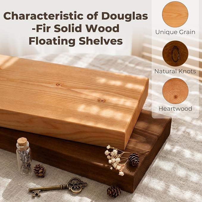 24 inch Floating Shelves for Wall, High End Solid Real Wood Floating Shelf with Heavy Duty Invisible Bracket 24in Long Wooden Wall Shelves for Living Room, Bedroom, Kitchen, Bathroom, Set of 2,Natural