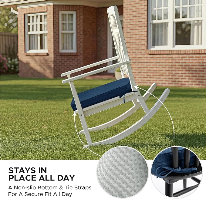Outdoor Chair Cushions, Fade-Resistant & Water-Resistant, D Shaped Patio Furniture Seat Chair Pads Replacement with Ties, Non-Slip Bottom, Removable Cover, Set of 6, 18.5 x 16 Inch, Navy Blue