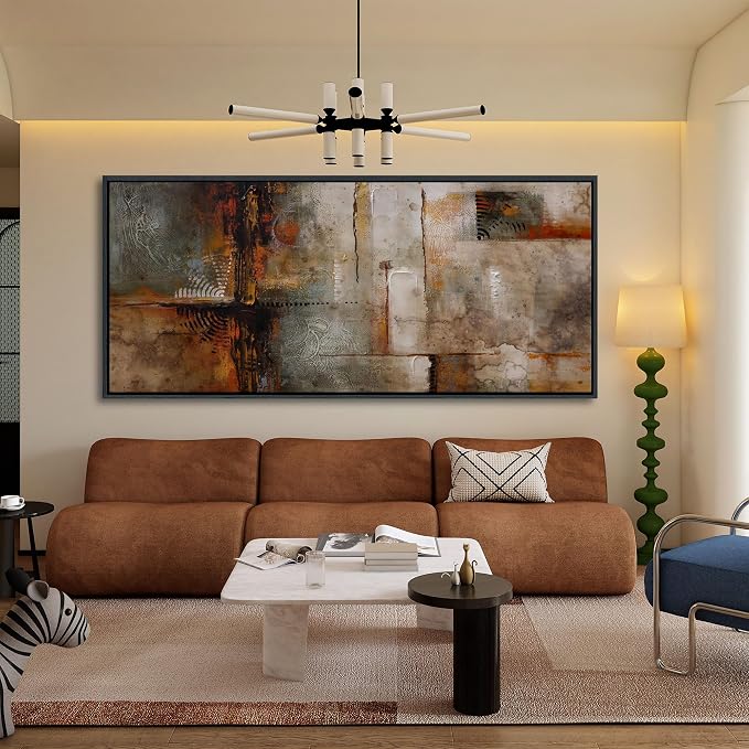 YDYSUNE Extra Large Framed Abstract Wall Art | Brown Subtle Textured Canvas Picture & Painting | Ready to Hang Artwork Decor for Living Room, Bedroom Decoration Easy to Hang 31×70 INCH