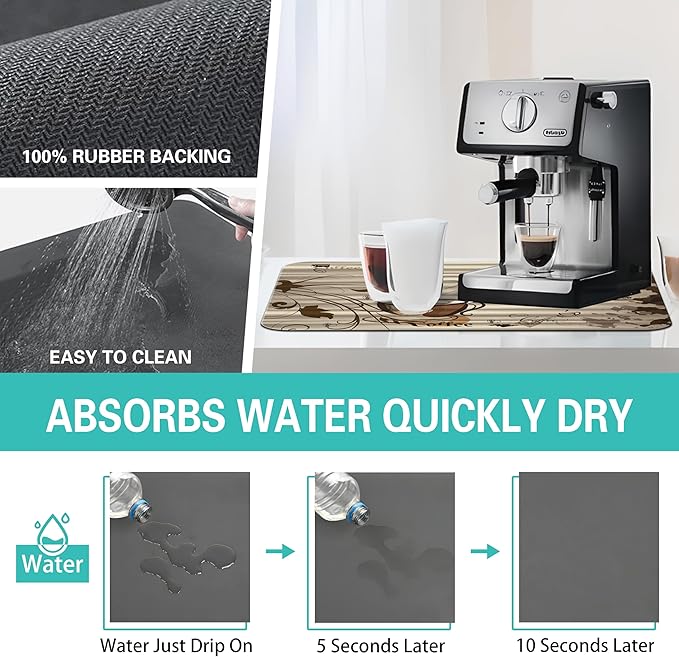 Fun Coffee Mat 19inx12in,Coffee Bar Mat for Countertops,Absorbent Hide Stain Anti-Slip Coffee Bar Accessories Fit Under Coffee Machine Mat,dish Drying Mats for Kitchen