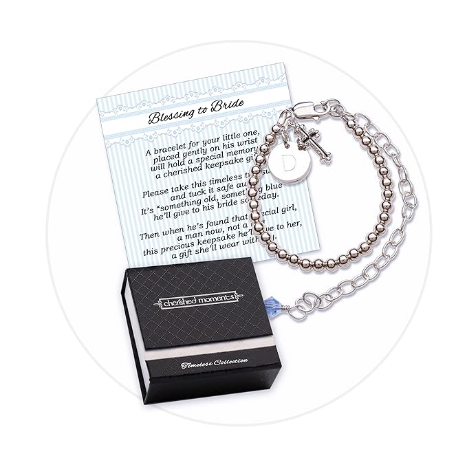 Cherished Moments Personalized Baby Blessing to Bride Christening Cross Bracelet with Initial Charm for Boys in 925 Sterling Silver