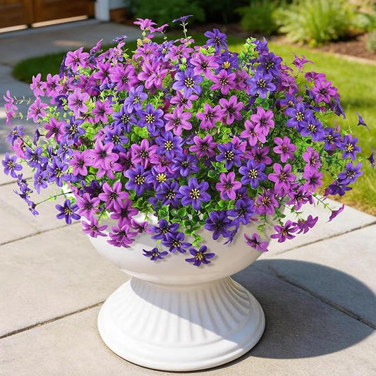 Artificial Flowers for Outdoor Faux Flower Spring Decoration, 12 Bundles Fake Plants Silk Daisy Bulk UV Resistant Realistic for Outside Porch Patio Balcony Planter Yard Garden Home Decor(Purple)