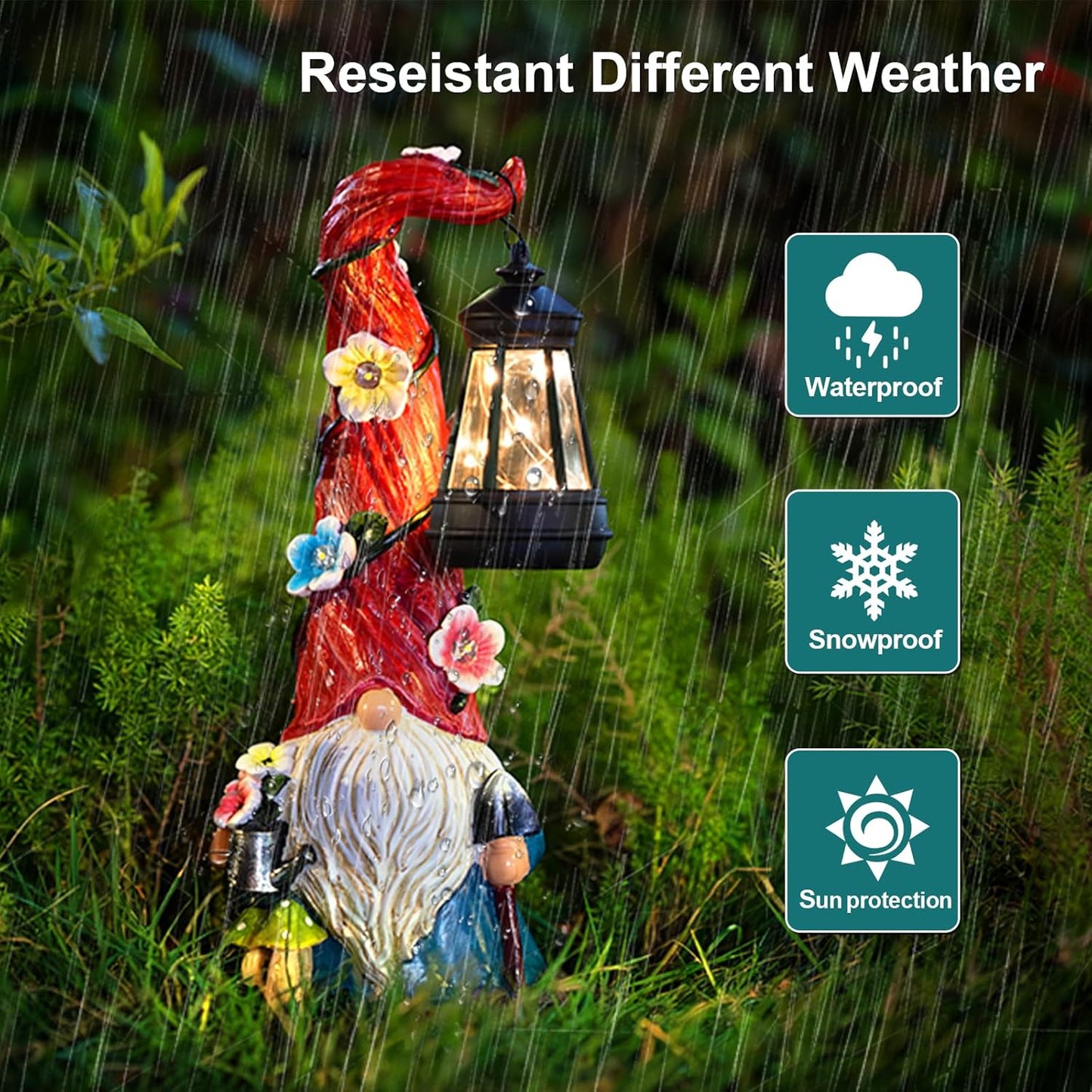 Solar Gnome Garden Statue Lights Gnome Figurine with Solar Lantern, Outdoor Garden Waterproof Ornaments Decorations for Yard Lawn Patio – Ideal Gift for Women Mom Grandma