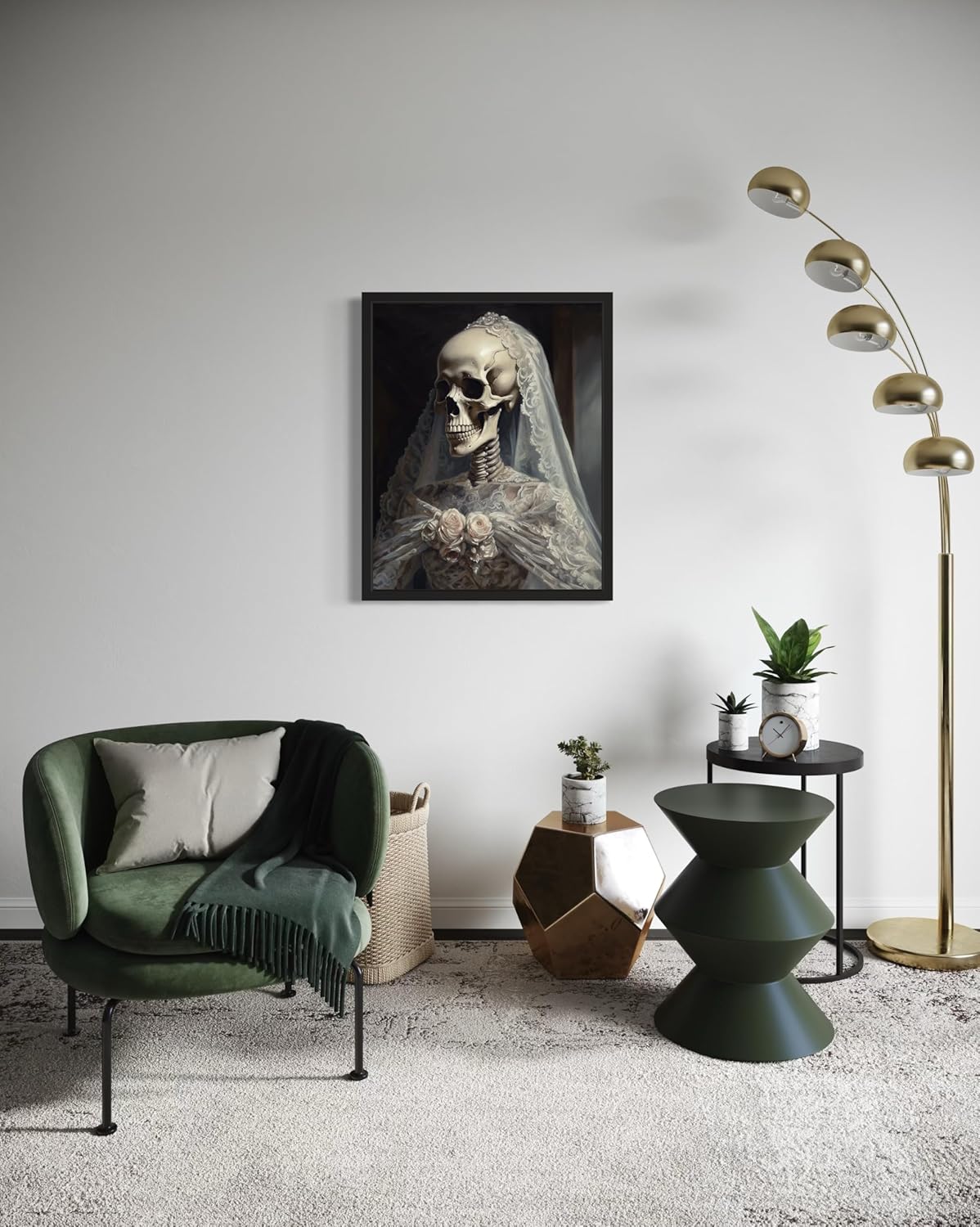 Skull Gown Poster Art Print, Halloween Scary Vintage Wall Art Academia Spooky Painting Decoration for Horror Prints, Gothic Posters Bedroom Decor 89 (Skull Gown, 8 x 10 inches, Black Frame)