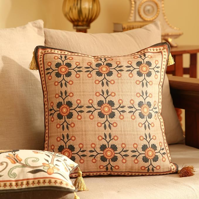 bilin gaier Designer Linen Throw Pillow Covers,18"x18" Set of 2-Seville B | Vintage Elegant Cottage Pillow Cover,Concealed Zipper,Sofas,Bedroom,Living Room,Lounge Chairs,All Season Home Decor