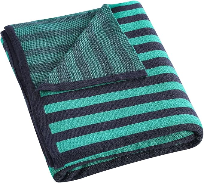 BOV Light Weight Blankets for Summer - 100% Viscose Super Soft Breathable Knit Decorative Throw Blanket for Chair Couch Sofa, Perfect Self Care Gifts for Women & Men, Moss & Charcoal Stripe 50"x60"
