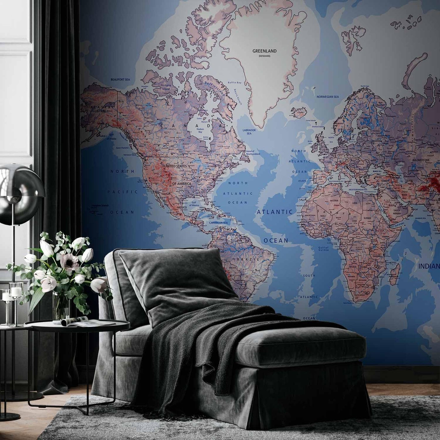 artgeist Premium Wall Mural World Map 118x83 in - XXL Non-Woven Wallpaper Fleece Wall Decor Photo Print Picture Image Design Home Map of The World k-A-0061-a-b