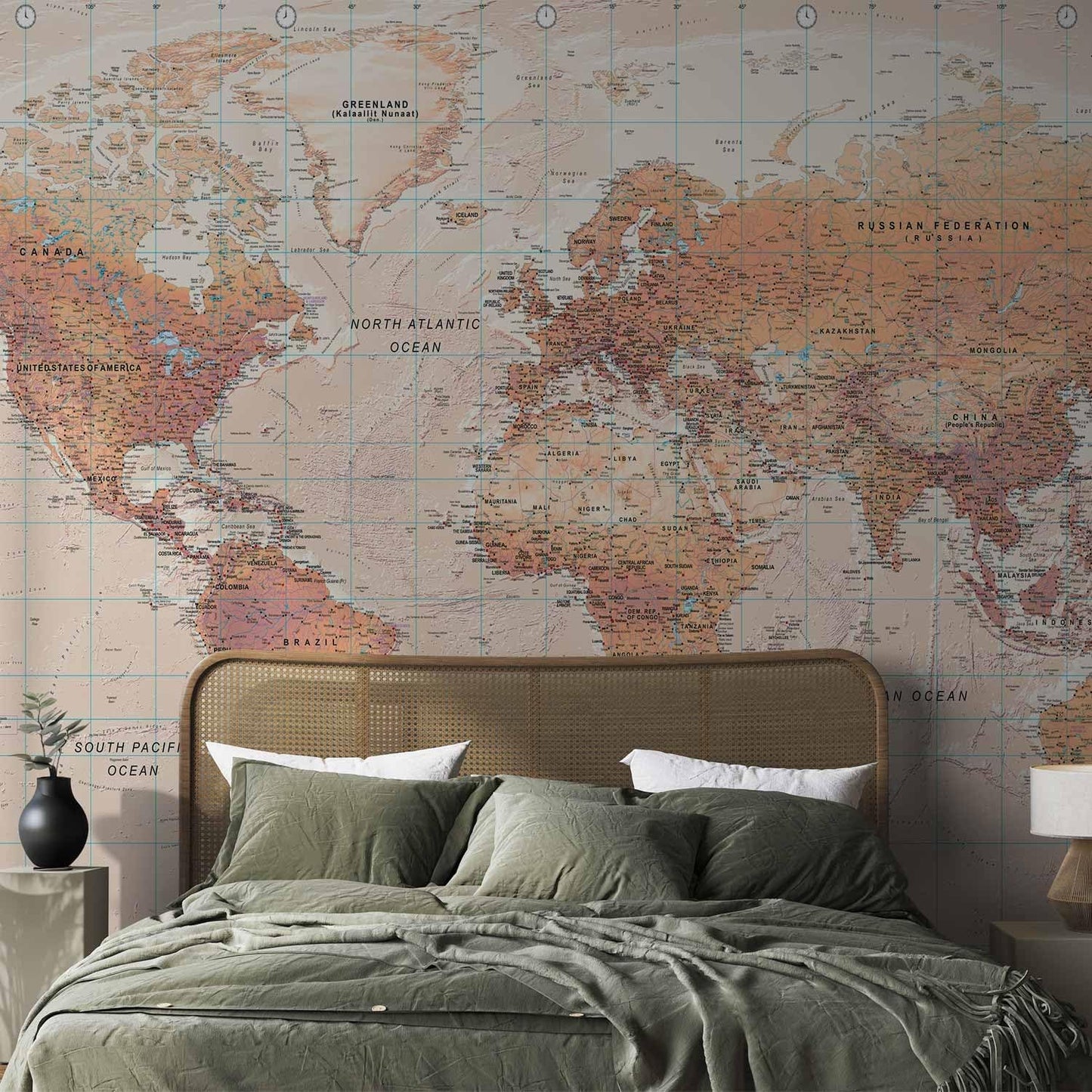 artgeist Premium Wall Mural World Map 118x83 in - XXL Non-Woven Wallpaper Fleece Wall Decor Photo Print Picture Image Design Home Map of The World k-A-0091-a-c