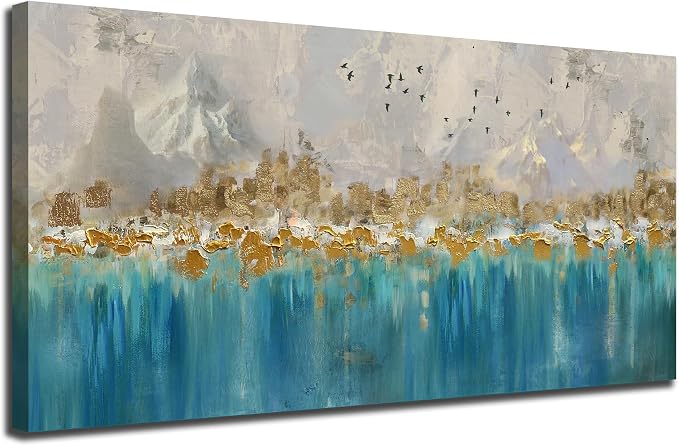 Arjun Abstract Canvas Wall Art for Mens Room, Gold Mountain Hand Painted Textured Living Room Wall Decor Picture, Extra Large Bedroom Painting Artwork Framed Home Office Wall Decor 58"x29"