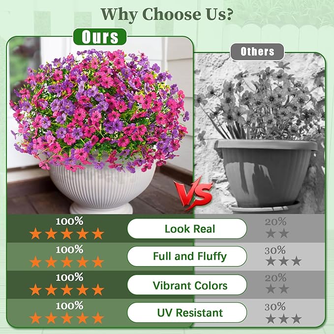 Yastouay 24 Bundles Artificial Flowers for Outdoors, UV Resistant Artificial Outdoor Flowers No Fade Fake Outdoor Flowers Plants for Garden Porch Window Box Pot Planters Decor (Fuchsia+Rose Red)