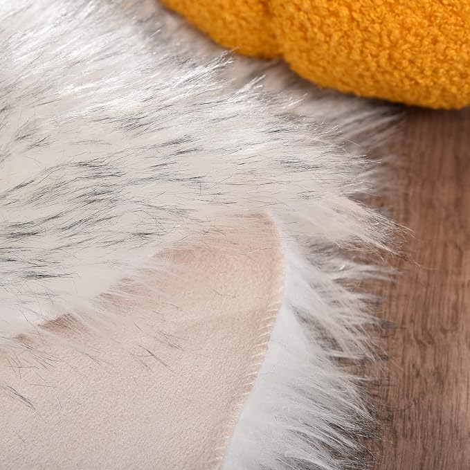 Goolela Sheepskin Area Rug 5x7 for Bedroom Living Room Fluffy Fuzzy Furry Rug Faux Fur Shaggy Plush Soft Washable Rectangle - White with Grey Tips