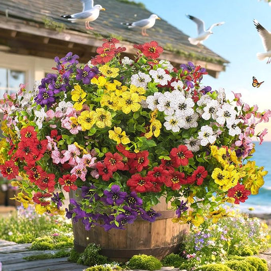 Grunyia 20 Bundles Artificial Flowers for Outdoors, UV Resistant Fake Plants Flowers Greenery Shrubs Plants for Decoration Outside Plants Hanging Planter Home Garden Decor
