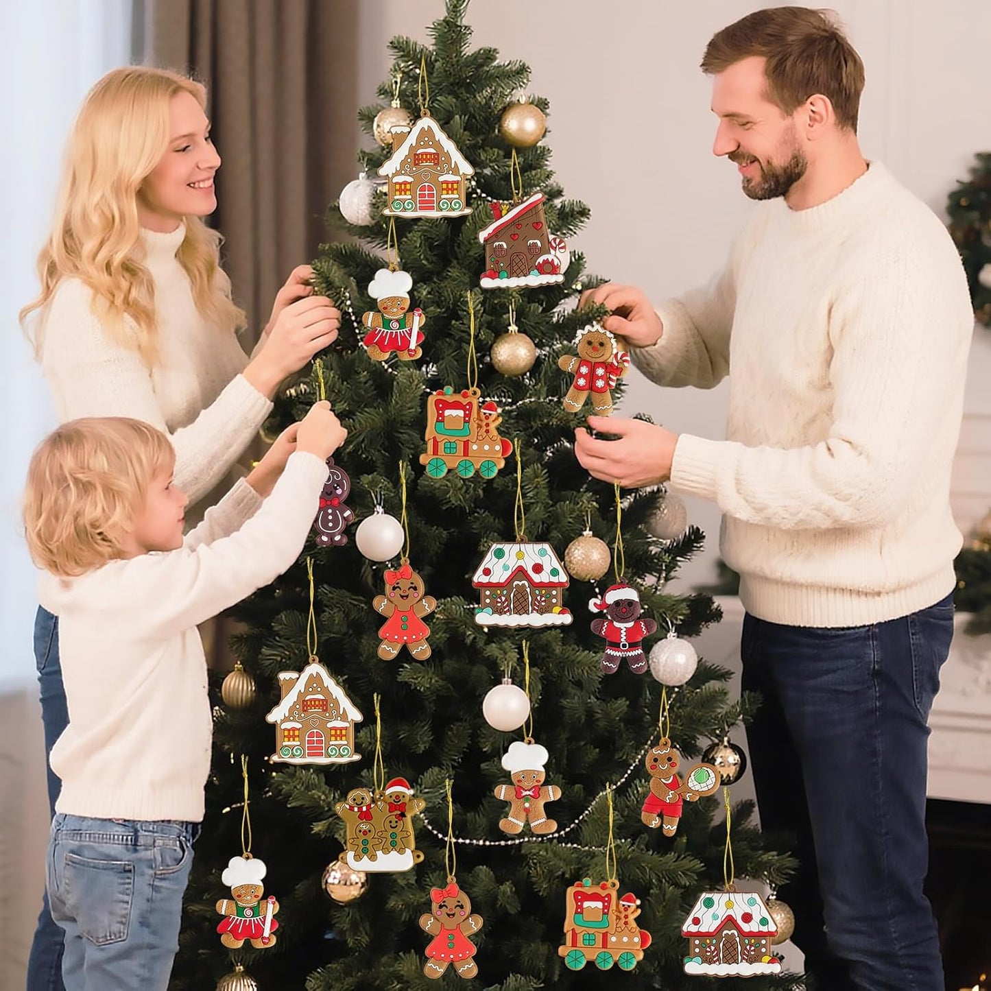 24pcs Gingerbread Man Ornaments for Christmas Tree, Assorted Gingerbread Figurines Decorations with Gingerbreads House Ornaments for Holiday Christmas Tree Home Decor