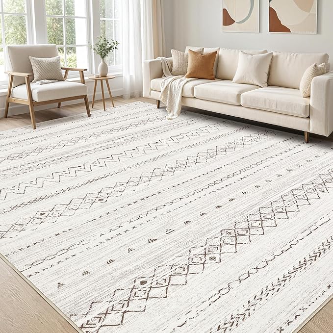 cotiled 5x8 Area Rug Living Room: Washable Boho Rugs with Non Slip Backing Large Soft Indoor Stain Resistant Carpet for Bedroom Farmhouse Dining Room Lightweight Home Decor Brown