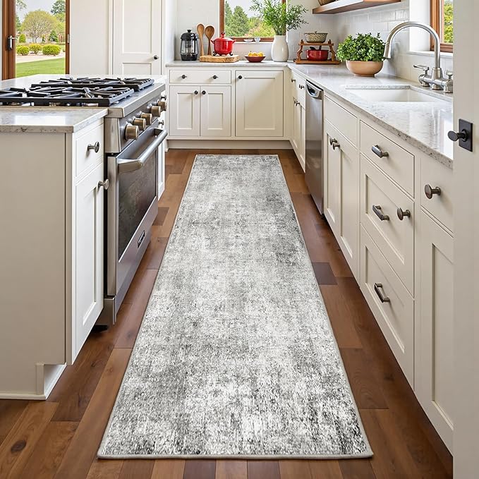 RELEANY Washable Area Rugs 2'x6' Non-Slip Modern Abstract Soft for Living Room Entryway Bedroom Nursery, Print Pattern, Gray White Grey