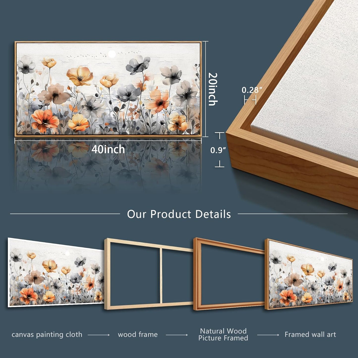 ZUITINGHUA Wood Framed Canvas Wall Art For Living Room Wall Decor For Bedroom Office Wall Decorations Flowers Landscape Paintings Farmhouse Pictures Artwork Room Aesthetic Home Decor 20x40 In