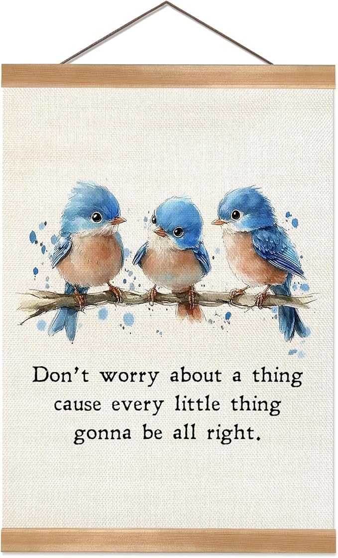 ZTGDA Inspirational Wall Hanging Canvas Art Poster, Every Little Thing Is Gonna Be All Right,Cute Positive Watercolor Birds Wall Art for Home and Office Decor,Best Birthday, Graduation Gift