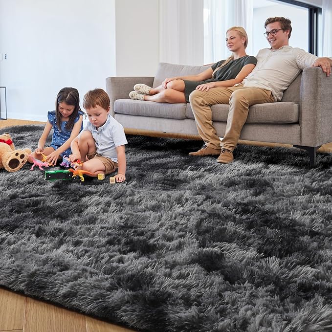 PAGISOFE Area Rugs 9x12 Living Room,Large Dark Grey Shag Rugs for Bedroom, Extra Large Thick Gray Fluffy Nursery Carpet Boys Girls Dorm Rugs for Kids Room Home Decor Aesthetic,Playroom Classroom Men