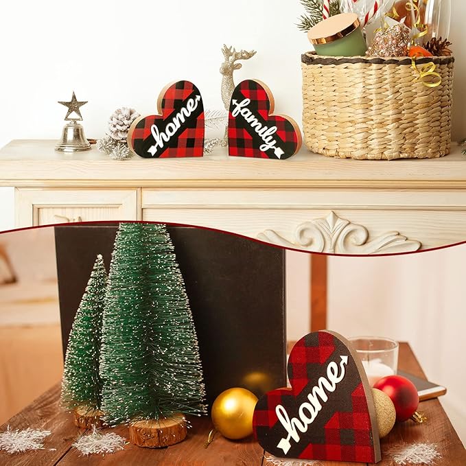 Jetec 2 Pcs Rustic Wooden Heart Table Decor, Daisy Farmhouse Home Decor, Bless This Home & Be Kind Sign for Living Room, Dining Room, Shelf & Mantel, Ideal Housewarming & Birthday Gift(Stylish Style)