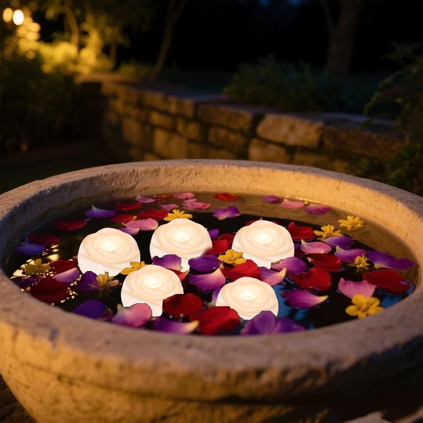 Aignis 6pcs Flameless LED Floating Candles, White Rose Plastic Tealights Battery Operated, 120+ Hours Glow Time, Cozy Light for Romantic Pool/Bathtub/Hot Bath/Wedding Centerpiece Decor(D2.83*H1.42)