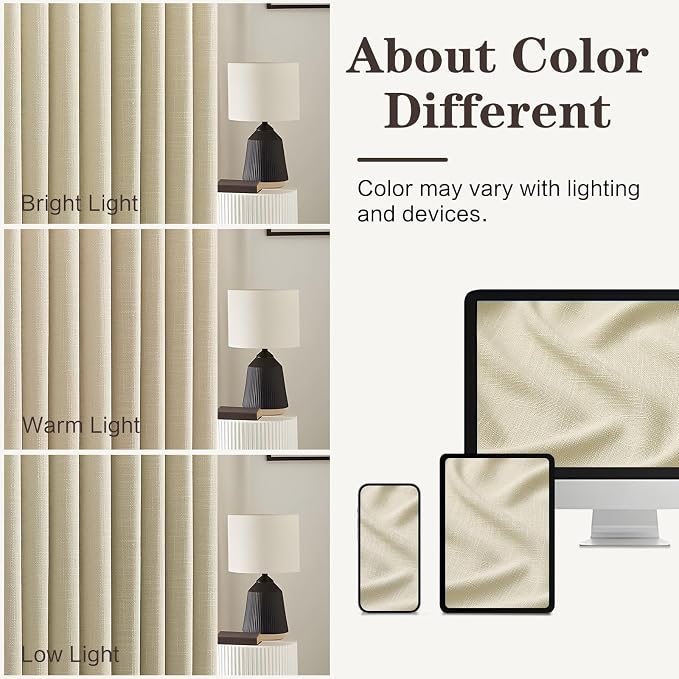 Linen Pinch Pleated Curtains 84 Inches Long for Living Room, Neutral Light Filtering Pleat Drapes Textured Thick Memory Trained Semi-Sheer Window Curtain with Hooks for Bedroom Farmhouse, 2 Panels