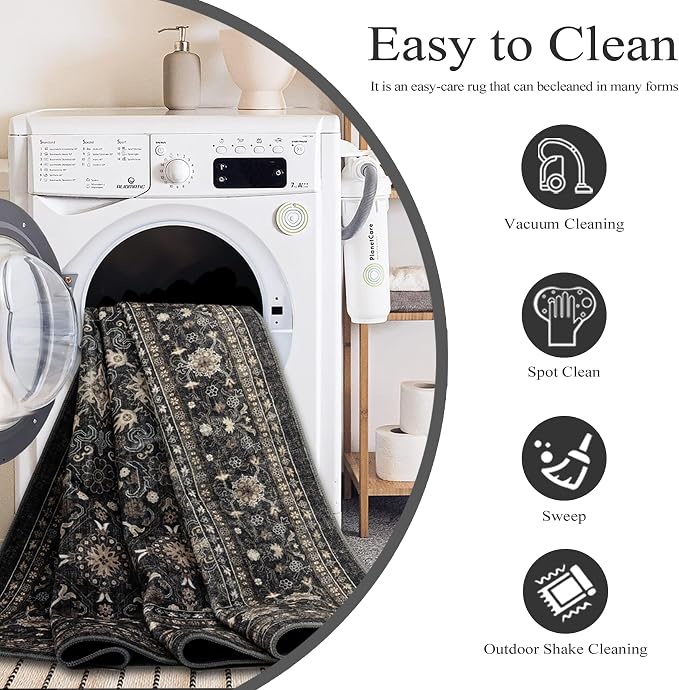 Ruaruarug Washable Area Rug 5x7 for Living Room, Bedroom, Ultra Soft Non Slip Stain & Fade Resistant, Pet & Kids Friendly, Suitable for High Traffic Areas Easy to Clean for Office Kitchen, Black Gray