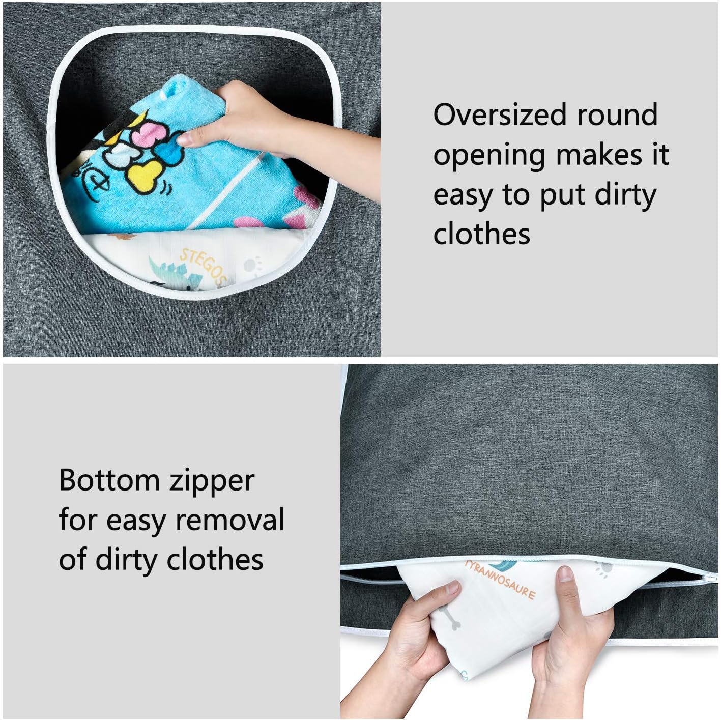 XL Large Hanging Laundry Bag with Hanging Hooks, Over the Door Laundry Bag and Hanging Laundry Hamper with Zipper, Hanging Storage Bag for Laundry, Toys, Towels, 36x 22 Inch,Grey.