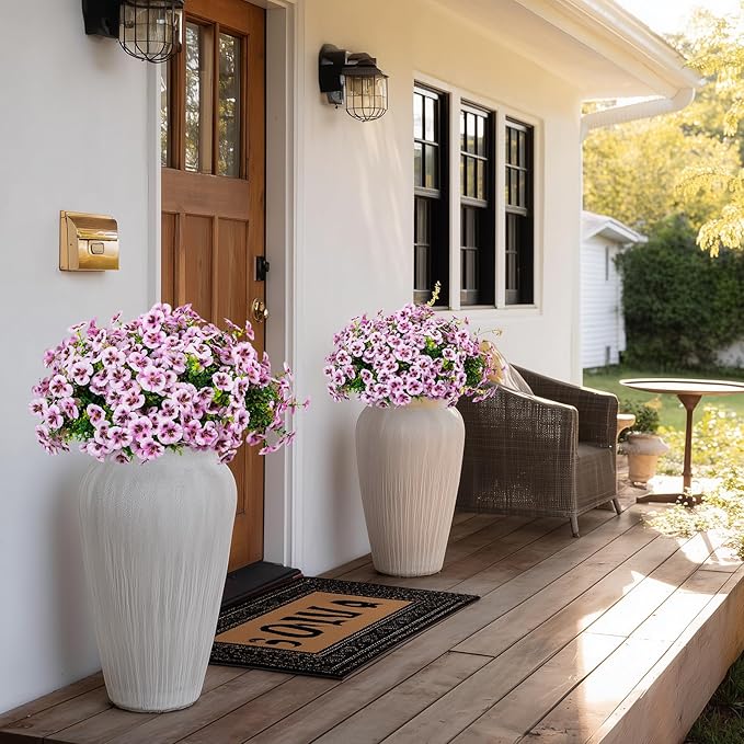 24 Pcs Artificial Fake Pansy Flowers for Outdoor,Faux Silk Plants Flowers UV Resistant Pansies Spring Flowers for Planter Front Door Porch Yard Patio garden Window Box Home Decor(Light Pink)