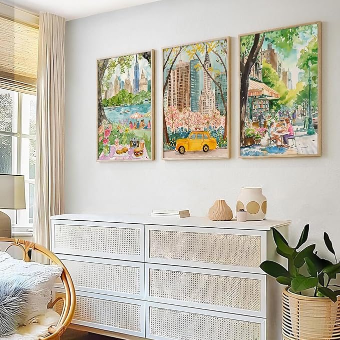 SYYANKK Watercolor New York City Wall Art NYC Canvas Poster Travel Wall Decor NYC Painting Central Park Picture New York Landmarks Artwork for Bedroom Living Room 12x16 Inch Unframed Set of 3