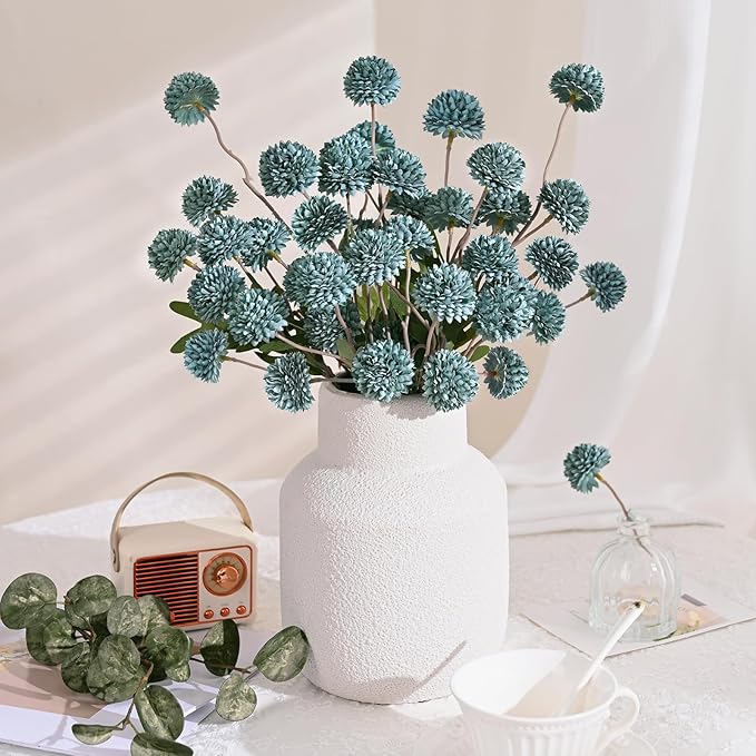 Waipfaru 10pcs Fake Silk Pompon Mum Artificial Flowers, Bulk Faux Mini Chrysanthemums, for Centerpieces Wedding Fillers Champagne Arrangements Shower Decorations, Blue