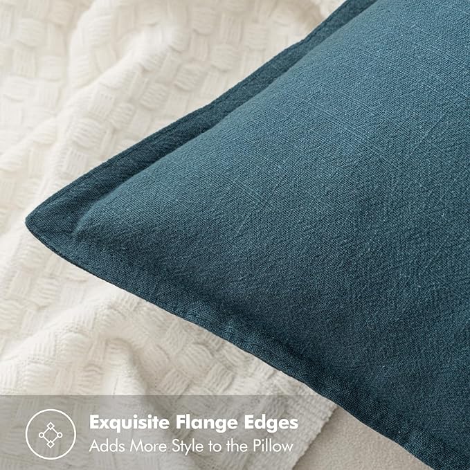 MIULEE Decorative Linen Euro Sham Pillow Covers 26x26 Blue Boho Farmhouse Neutral Couch Throw Pillows for Bed Pack of 2 Accent Coastal Modern Pillowcase Summer Sofa Livingroom Home Decor