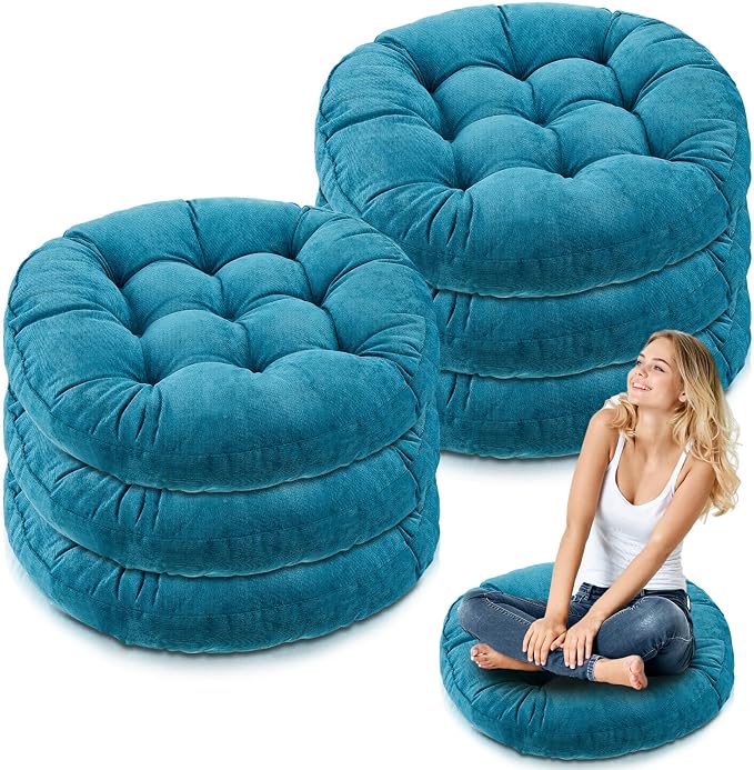 Jerify 6 Pcs Floor Pillow Cushions Large Round Square Large Meditation Floor Pillow for Classroom Adult Meditation Picnic Party Seating Learning Daycare School (Round,Aquamarine)