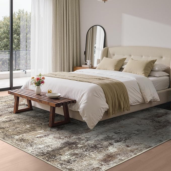 BEIMO Area Rugs 6x9 for Living Room Bedroom, Modern Abstract Machine Washable Rug, Large Soft Low Pile Floor Carpet with Non Slip Backing for Dining Room, Beige/Brown