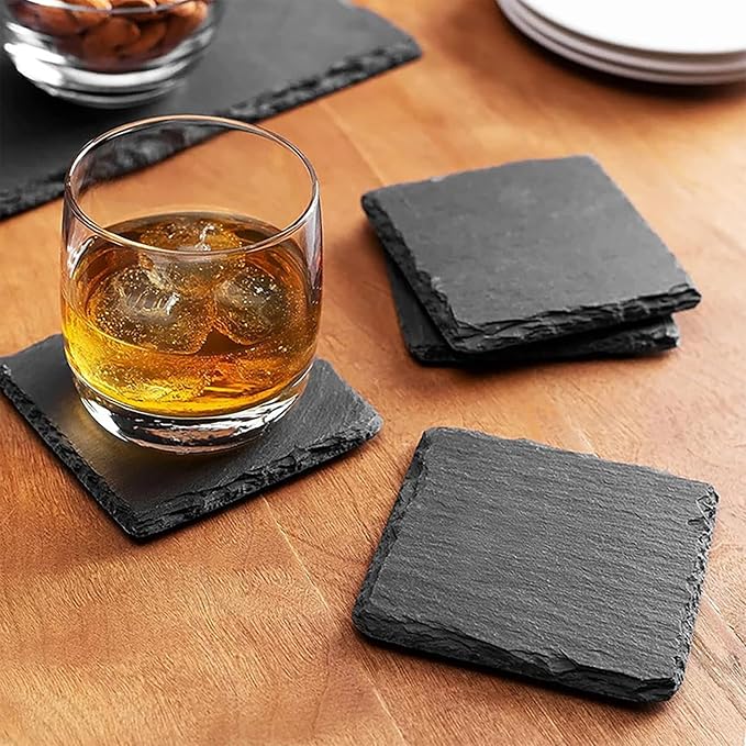 60 Pack 4 Inch Slate Coasters,Black Blank Slate for Laser Engraving,Square & Round Slate Coasters Bulk for Home & Bar Table Protection (30square+30round)