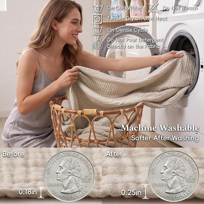 David's Home Soft Muslin Blanket Throw Size for Adults, 60% Rayon 40% Cotton, Breathable Lightweight Cooiling Blanket for Hot Sleepers, 4-Layer Cozy Gauze for Bed, 50"x60", Light Tan/Oat Milk