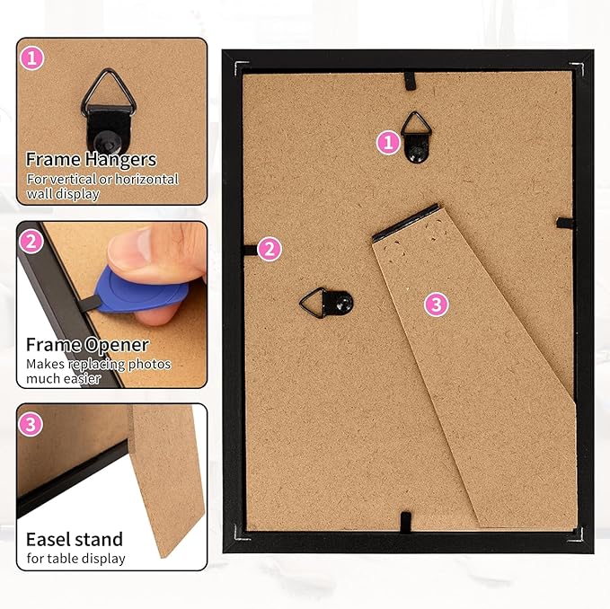 5x7 Picture Frame Set of 8, Black Photo Frames for Gallery Wall Mounting or Table Display, Display Pictures 4x6 with Mat or 5x7 Without, Poster Frames with Plexiglass for Home Office Decor