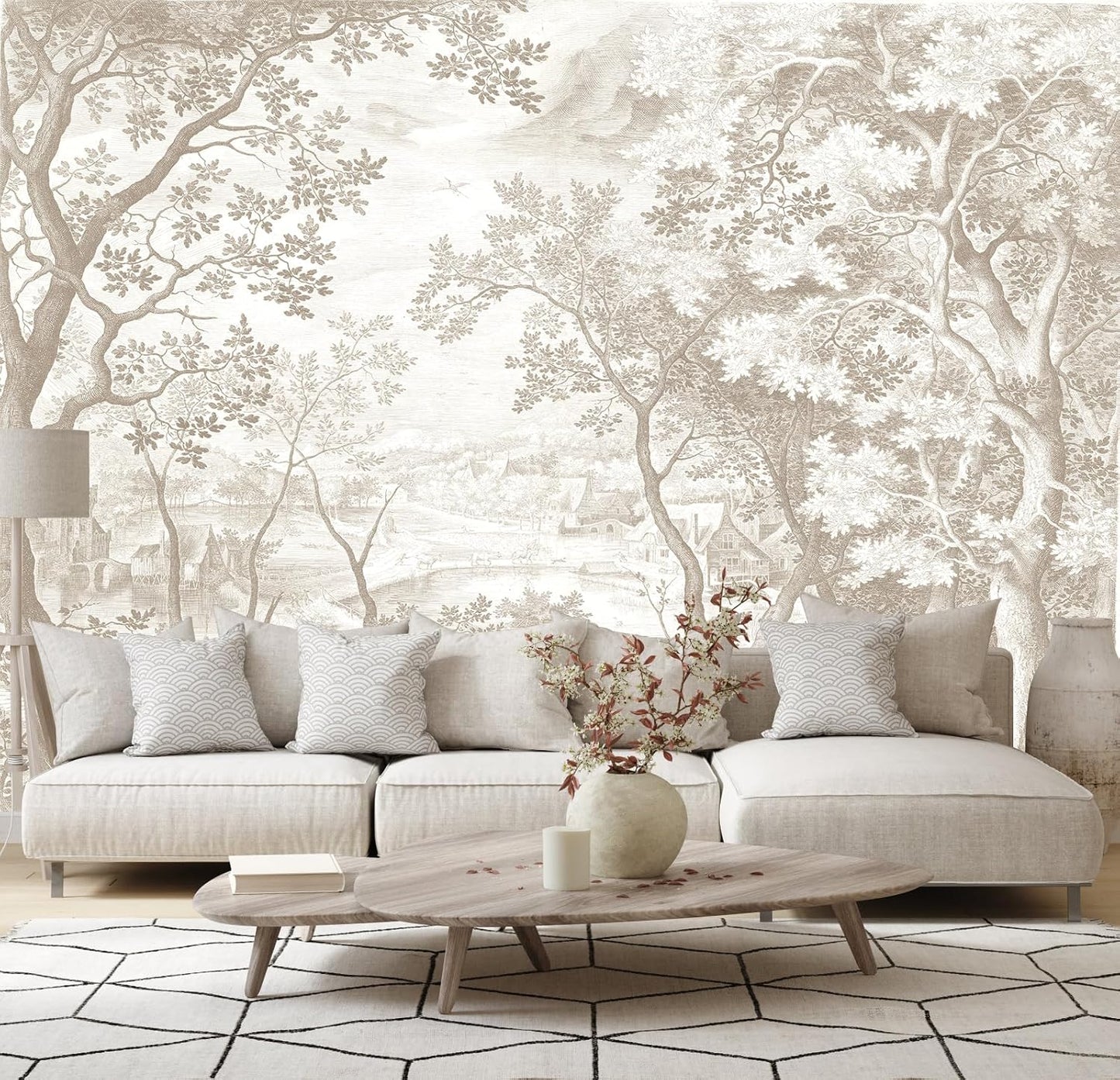 Vintage Beige Forest Woodland Mural Wallpaper for Bedroom Living Room (Not Peel n' Stick)