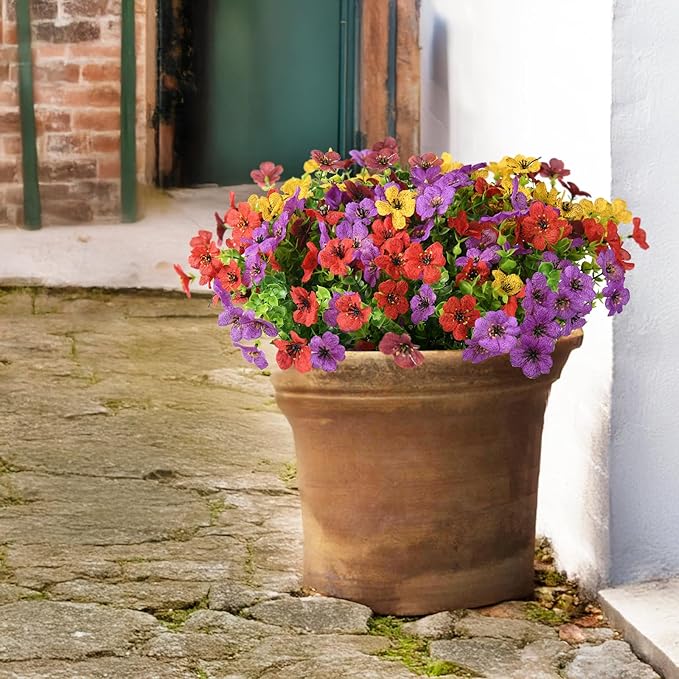 ZFProcess Artificial Flowers Faux Plants Outdoor Fake Flowers Spring Decor,12 Bundles Outdoor Flower Plastic Plant Colorful Daisy UV Resistant for Summer Decor Porch Patio Yard Garden Pot Planters