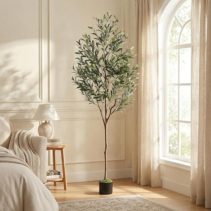 Alupssuc Olive Trees Artificial Indoor, 6FT Tall Faux Olive Tree with White Planter, Artificial Plants with Lifelike Fruits and Realistic Leaves for Modern Home Office Living Room Decor
